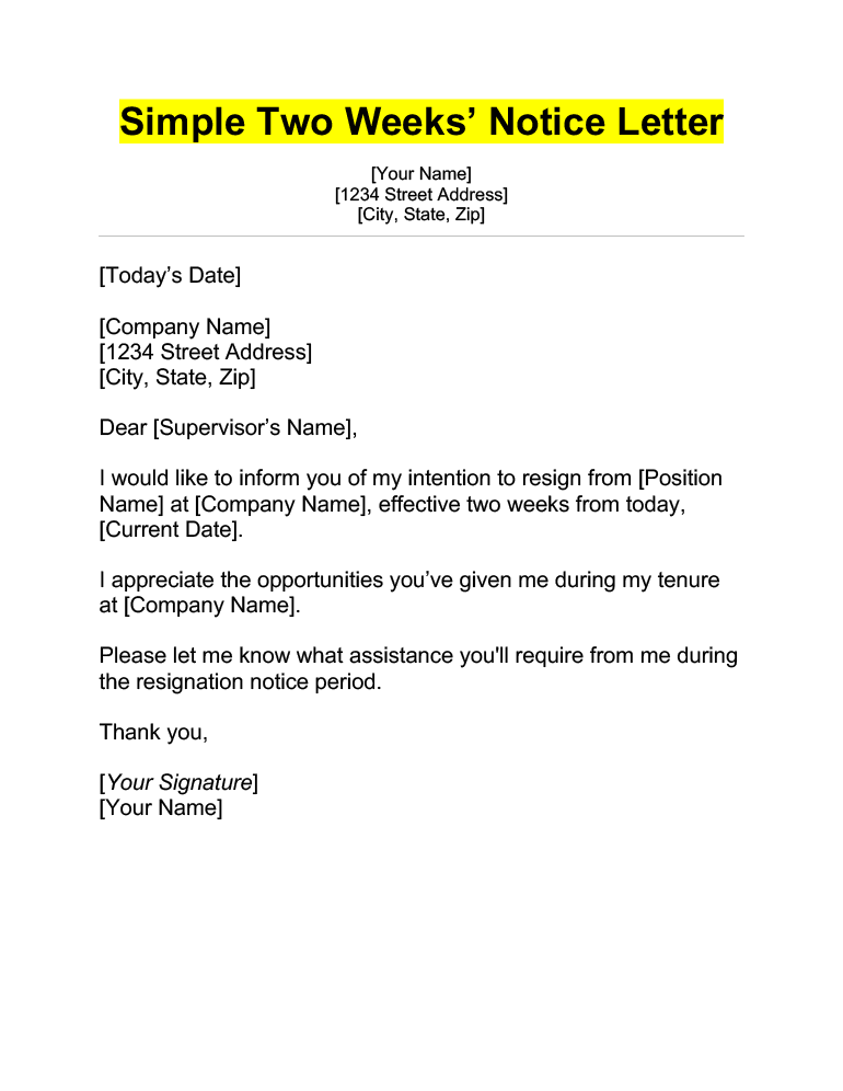 How To Write A Two Weeks Notice Resignation Letter With Samples