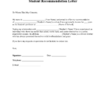 Sample Format For A Letter Of Recommendation For A Student