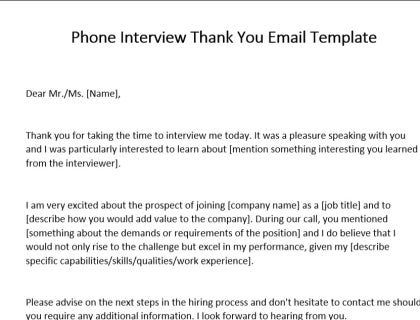 Short Thank You Email Example After Phone Interview