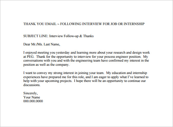 Subject Line For Thank You Email After An Interview